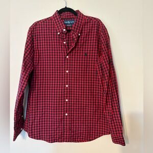 Polo Ralph Lauren Shirt Mens Red Black Checkered Custom Fit Size Large